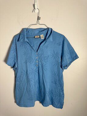 Like New Womens Jamaica Bay Short Sleeve Shirt Top Blouse Blue Floral XL